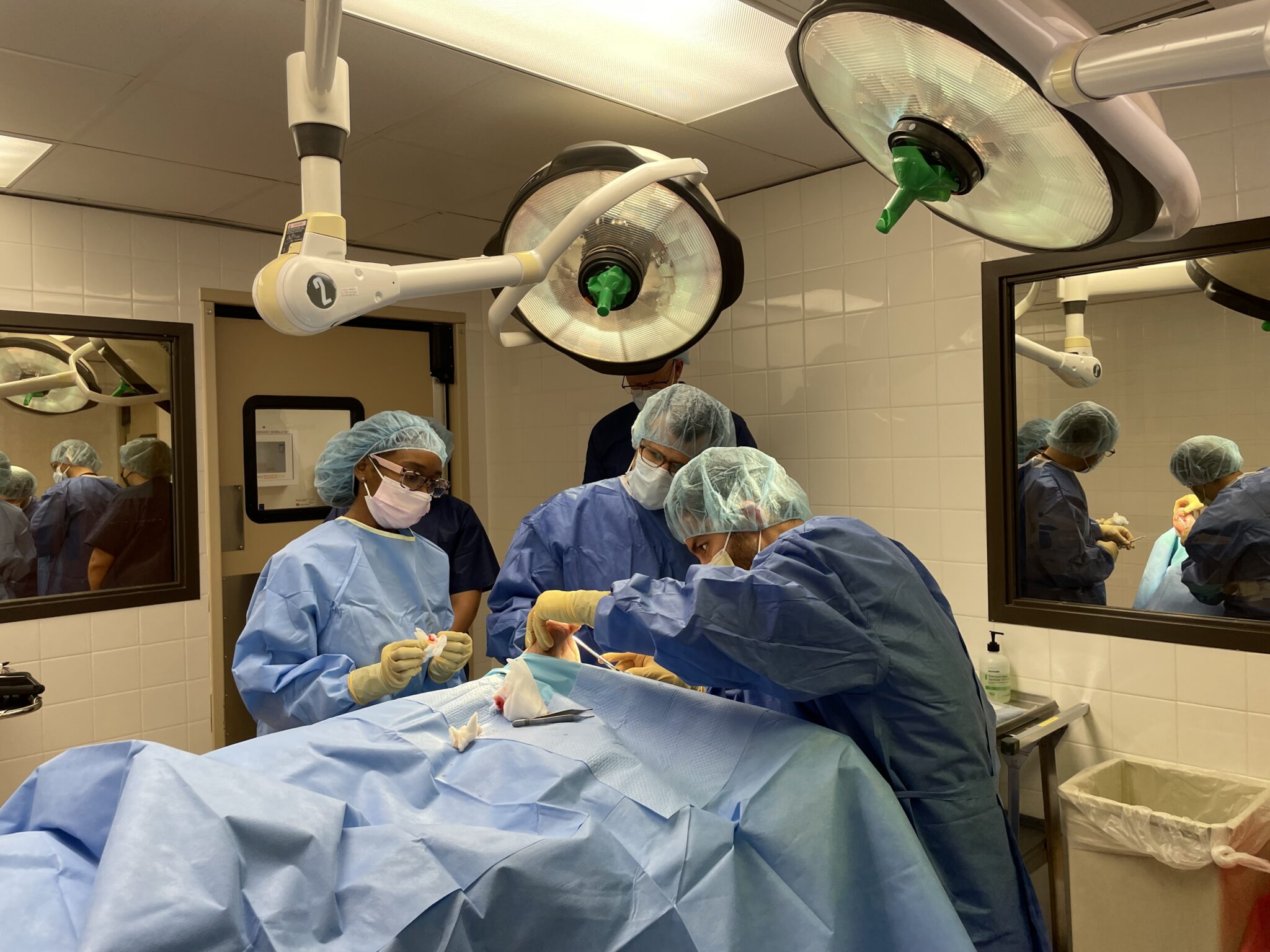 Photo of students and attending working in the operating room